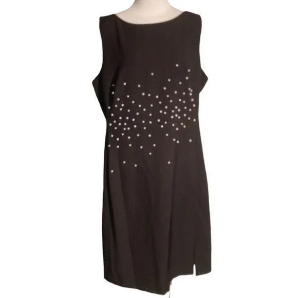 Karl Lagerfeld Womens Black Beaded Solid Sleeveless Jewel Neck Knee Length Sheath Evening Dress Size: 14